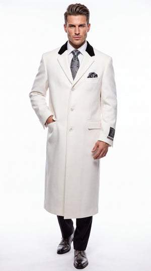 Men’s White Chesterfield Overcoat – Full-Length Wool & Cashmere Dress Coat