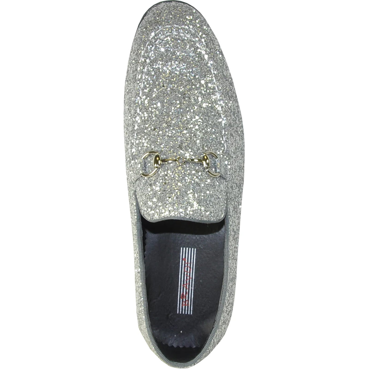 Bravo Mens Modern Glitter Sequin Prom Tuxedo Loafer in Silver Grey - Men's Dress Shoes