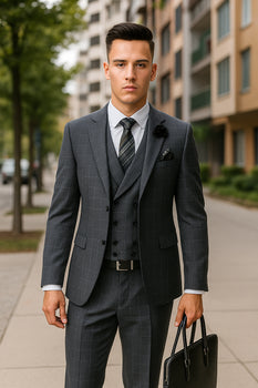 CALABRIA GREY Statement Suits Clothing Confidence Plaid Suit - Image 3