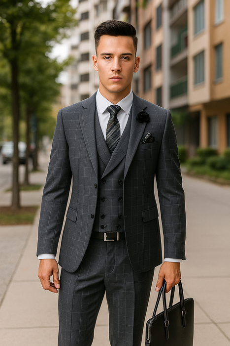 CALABRIA GREY Statement Suits Clothing Confidence Plaid Suit
