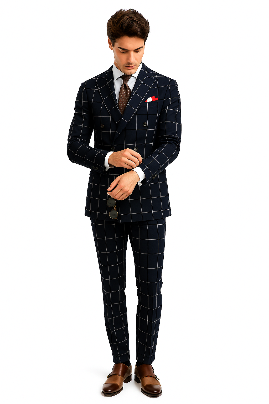 Mens Black and White Window Pane ~ Plaid Double Breasted Suits Suits - Image 4
