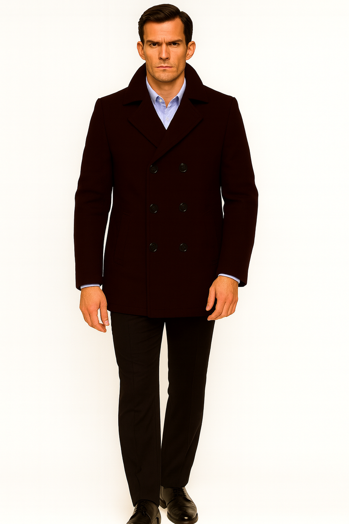 Men's Dark Brown  Wool Fabric Big and Tall Men's Peacoat - Image 6