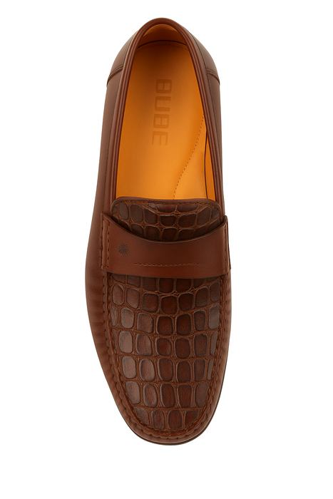 Mens Mezlan Sica Crocodile & Calfskin Loafer Dress Shoe in Black