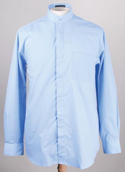 Light Blue Oriental Mao Chines Style collarless Mandarin Preacher Banded Collar Men's Dress Shirt