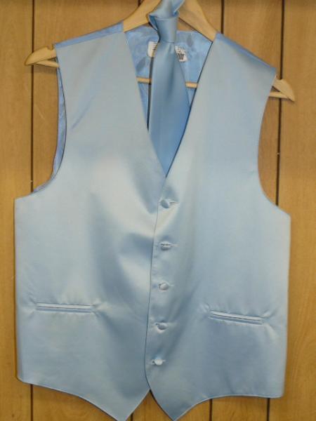 LIGHT BLUE GROOMSMEN DRESS TUXEDO WEDDING Vest ~ Waistcoat ~ Waist coat & TIE SET Buy 10 of same color Tie For $25 Each - Men's Neck Ties - Mens Dress Tie - Trendy Mens Ties