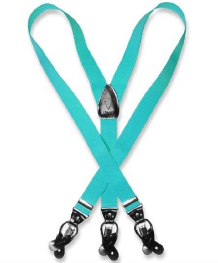 Men'S Turquoise ~ Light Blue Stage Party Blue Suspenders For Men Y Shape Back Elastic Button & Clip Convertible