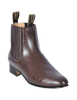 Men's botines para hombre ~ Los Altos Boot Chelsea Charro Botin Short Ankle Deer Light Brown Leather Boot - Short Cowboy - Western Ankle Boots