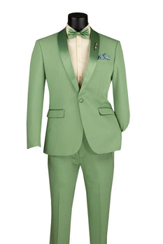 Light Green Tuxedo Suit for Men – Satin Lapel Wedding and Prom Suit in Color Sage Green Tuxedo - Image 3