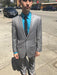 Men'S Tazio Light Grey ~ Gray With Blue Plaid Slim Fit Small Lapel Suit Skinny Suit