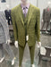 Mens Light Olive Green Three-Piece Plaid Suit with Notch Lapel - Sage Green Windowpane Pattern
