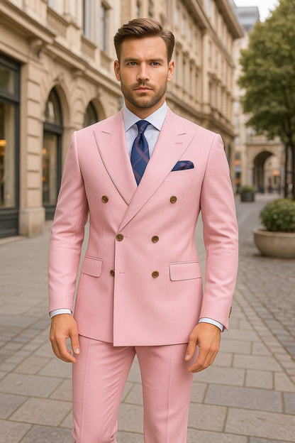 Mens Light Pink Double-Breasted Suit with Gold Buttons – 2-Piece Slim Fit Set - Image 4