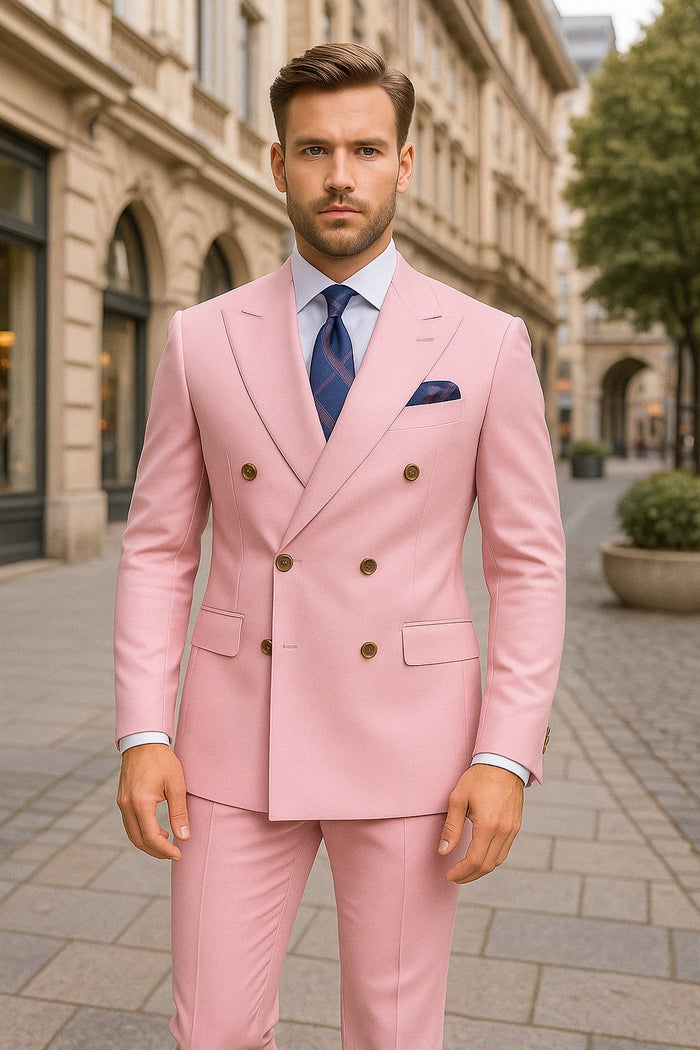 Mens Light Pink Double-Breasted Suit with Gold Buttons – 2-Piece Slim Fit Set - Image 4
