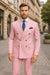 Mens Light Pink Double-Breasted Suit with Gold Buttons – 2-Piece Slim Fit Set