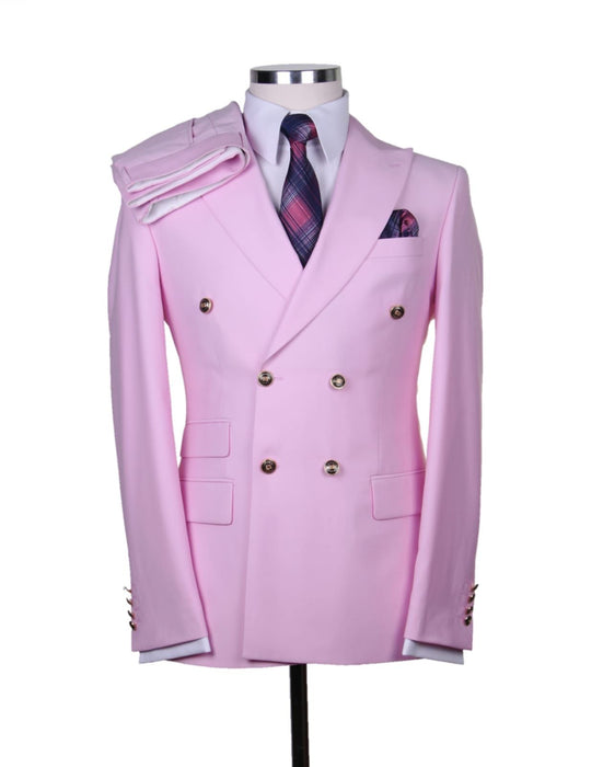 Mens Light Pink Double-Breasted Suit with Gold Buttons – 2-Piece Slim Fit Set
