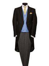 Men's Wool Black Herringbone Light Weight With Silk Piping Morning Coat