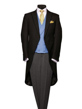 Men's Wool Black Herringbone Light Weight With Silk Piping Morning Coat