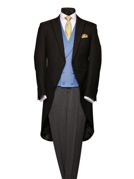 Men's Wool Black Herringbone Light Weight With Silk Piping Morning Coat