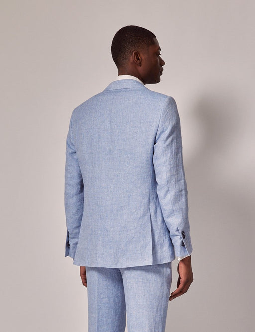Mens Linen Suit For Beach Wedding - Summer  Suit in Light Blue Herringbone