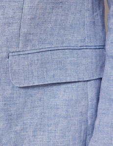 Mens Linen Suit For Beach Wedding - Summer Suit in Light Blue Herringbone