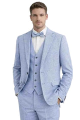 Mens Light Blue Checkered 3 Piece Suit – Slim Fit Vested Wedding and Formal Suit