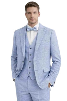 Mens Light Blue Checkered 3 Piece Suit – Slim Fit Vested Wedding and Formal Suit