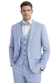 Mens Light Blue Checkered 3 Piece Suit – Slim Fit Vested Wedding and Formal Suit