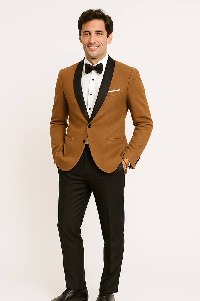 Mens Dinner Jacket - Light Brown Mens Velvet Tuxeodo Blazer - Image 3
