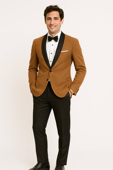 Mens Dinner Jacket - Light Brown Mens Velvet Tuxeodo Blazer - Image 3