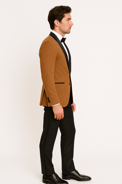Mens Dinner Jacket - Light Brown Mens Velvet Tuxeodo Blazer - Image 5