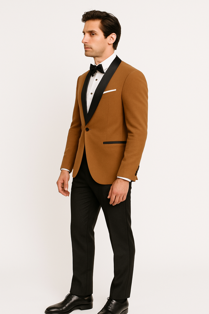Mens Dinner Jacket - Light Brown Mens Velvet Tuxeodo Blazer - Image 6