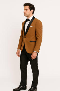 Mens Dinner Jacket - Light Brown Mens Velvet Tuxeodo Blazer - Image 6