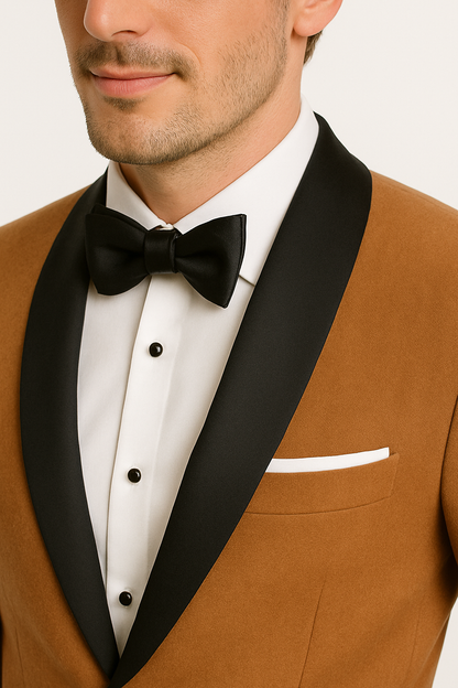 Mens Dinner Jacket - Light Brown Mens Velvet Tuxeodo Blazer - Image 4