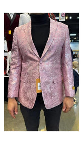 Light Pink Blazer - Rose Gold - Mauve Blush Color Paisley Sport Coat With Bowtie