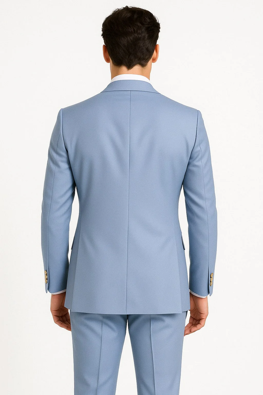 Mens Light Blue Double-Breasted Suits with Gold Button – Slim Fit 2-Piece Formal Set in Sky Blue Color - Image 2