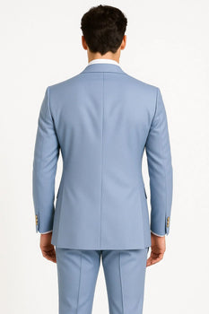 Mens Light Blue Double-Breasted Suits with Gold Button – Slim Fit 2-Piece Formal Set in Sky Blue Color - Image 2
