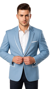 Men'S Tazio Cheap Priced Designer Fashion Dress Casual Blazer For Men On Sale Light Blue With White Trim Slim Fit Wedding Blazer