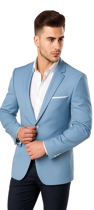 Men'S Tazio Cheap Priced Designer Fashion Dress Casual Blazer For Men On Sale Light Blue With White Trim Slim Fit Wedding Blazer