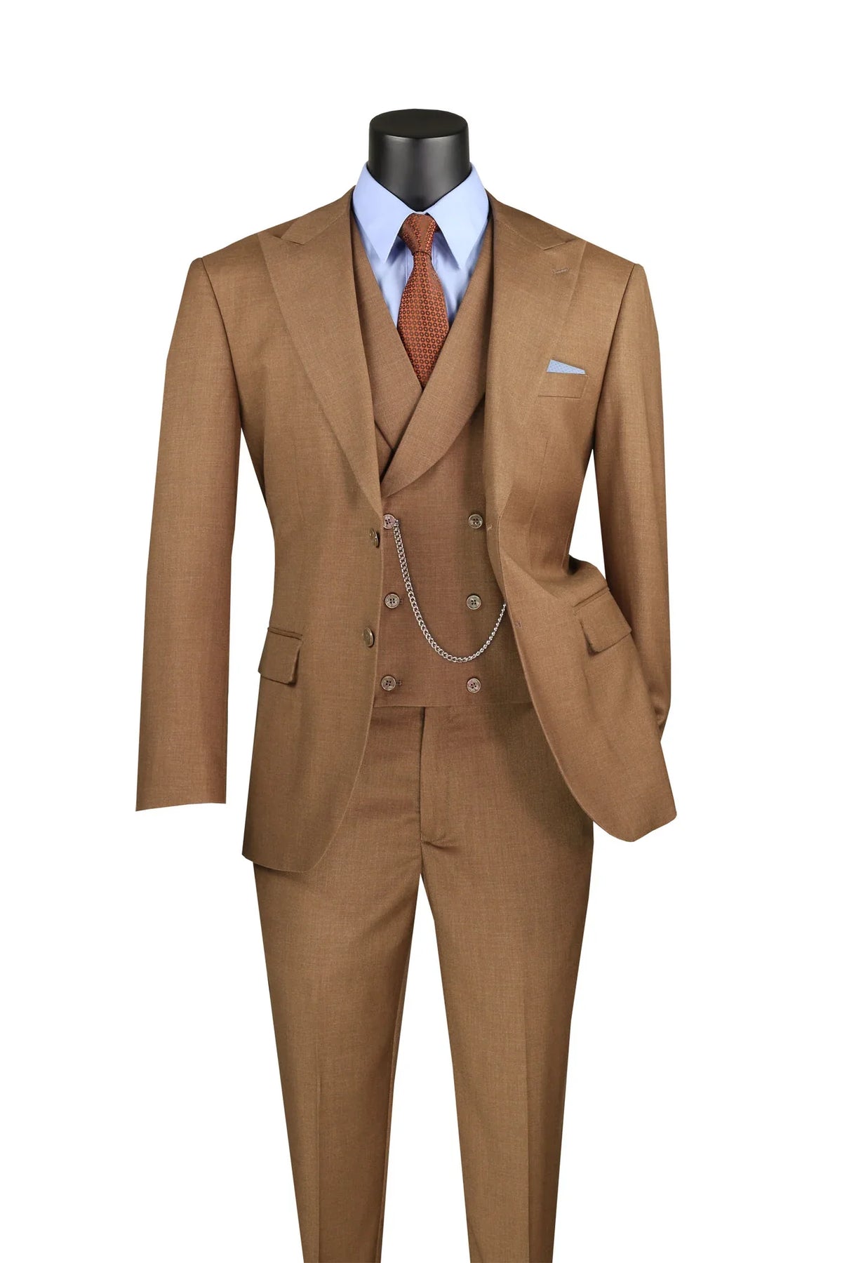Nice 2 Button Solid Color Brown Men'S Suit With A Vest 3 Piece Tapered Slim Fitted Flat Front Pants main image 0