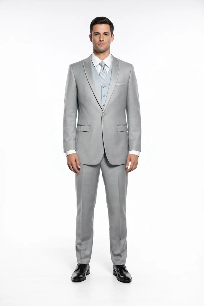 Light Gray Slim Fit 2 Piece Tuxedo With Satin Peak Lapel
