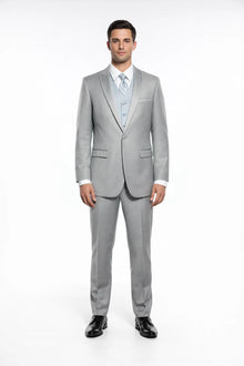 Light Gray Slim Fit 2 Piece Tuxedo With Satin Peak Lapel
