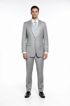 Light Gray Slim Fit 2 Piece Tuxedo With Satin Peak Lapel