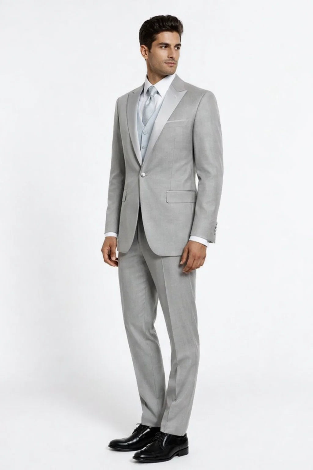 Light Gray Slim Fit 2 Piece Tuxedo With Satin Peak Lapel