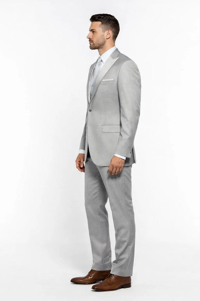 Light Gray Slim Fit 2 Piece Tuxedo With Satin Peak Lapel