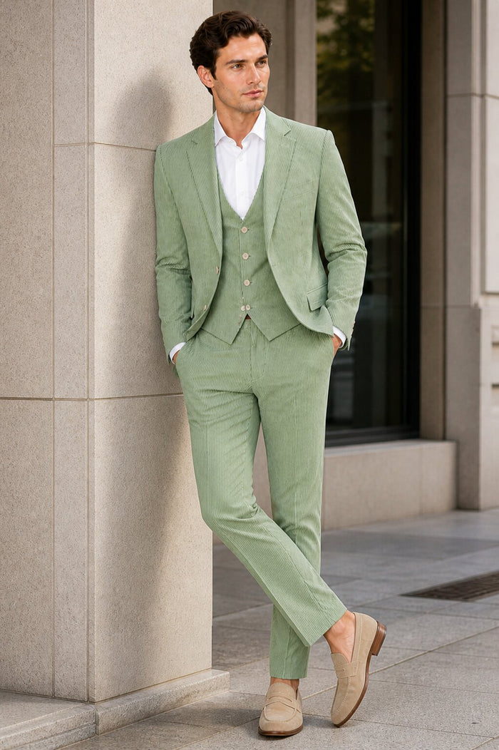 Men's  Notch Label Orange Colour Summer Seersucker Fabric Jacket and Pants 3 Piece Suit