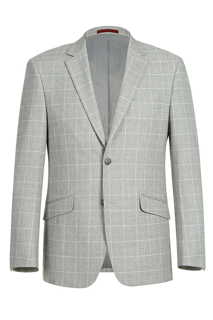 Saco vaquero - Western Sport Coat - Western Blazer   - Mens Two Button Slim Fit Sport Coat Blazer In Light Grey Ash Windowpane Plaid