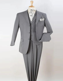 Three Button Suit - Classic Fit Pleated Pants - Mens Three Button Classic Fit Light Grey Vested Suit