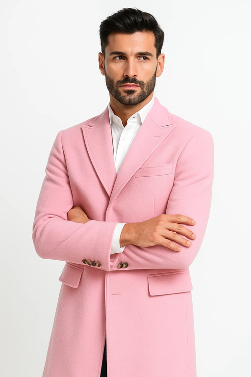Mens Light Pink Fashion Overcoat - Light Pink Carcoat