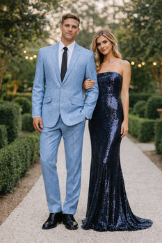 New Mens 2 Piece Luxurious 100% Mens Linen Suit - Cheap Priced Business Suits Clearance Sale 2 Buttons Blue