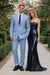 New Mens 2 Piece Luxurious 100% Mens Linen Suit - Cheap Priced Business Suits Clearance Sale 2 Buttons Blue