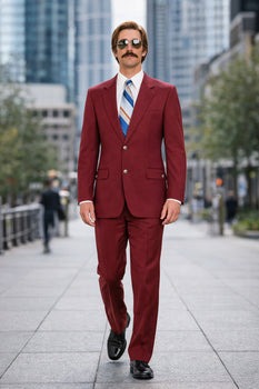 Ron Burgundy Suit - Light Burgundy Color Vested Suit